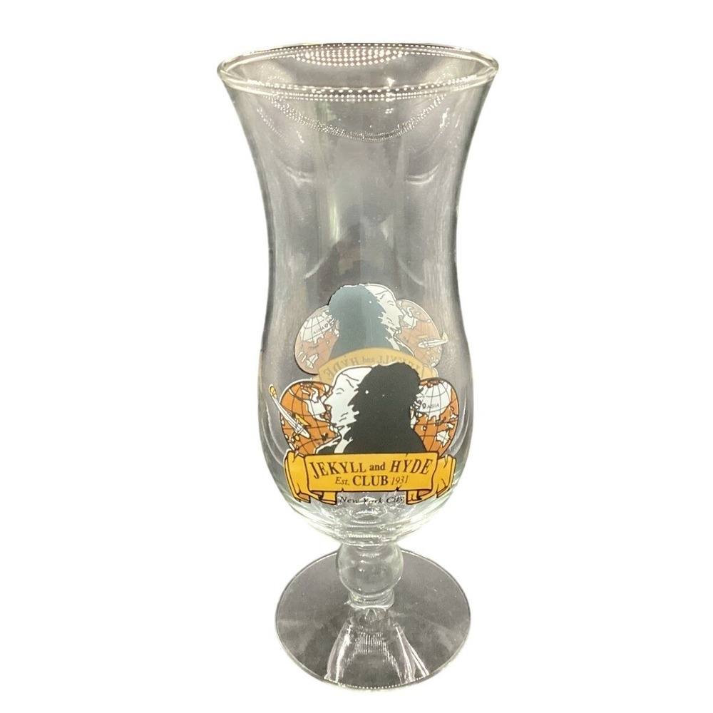 Jekyll and Hyde Club NYC Hurricane Glass Vintage 1931 Est Cocktail Drinkware 8in